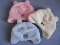 Dětská čepice fleece-peří podšitá bavlnou - ouška - vel. S (62-68) - modrá