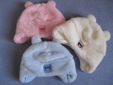 Dětská čepice fleece-peří podšitá bavlnou - ouška - vel. S (62-68) - růžová