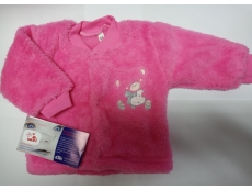 Kojenecký kabátek fleece-peří - vel. 56 tmavě růžový - medvídek