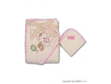 Dětská bavlněná osuška + žínka - růžový lem - 76x76