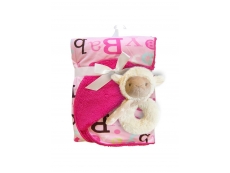 Dětská oboustranná deka s chrastítkem - Růžová