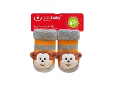 Kojenecké ponožky s chrastítkem šedo-oranžové s opičkou 62 (3-6m)