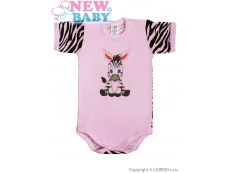 Kojenecké body s krátkým rukávem Zebra - Růžová 80 (9-12m)