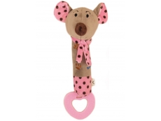 Dětská pískací plyšová hračka s kousátkem - myška růžová