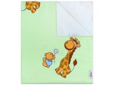 Nepromokavá flanelová podložka - zelená s žirafkou