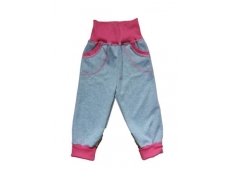 Dětské tepláčky dívčí - vel. 92 - 100% bavlna - tmavě růžová+šedá