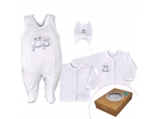 4-dílná kojenecká souprava v Eko krabičce Sovička - Bílá 56 (0-3m)