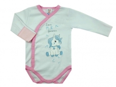 Kojenecké body zavinovací  - přehrnovací rukávky - bílá + růžová - vel. 50 - Koníček