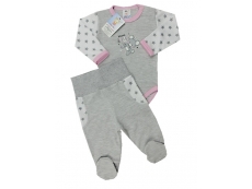 Souprava do porodnice 2dílná (body + polodupačky) Šedá + růžová - vel. 68