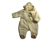 Kojenecký overal fleece-peří bez ťapek vel. 56 smetanový medvídek