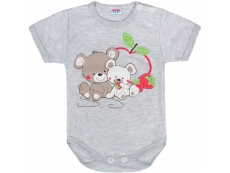 Dětské body s krátkým rukávem Myšky s jahůdkou - Šedá 92 (18-24m)