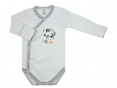 Kojenecké body zavinovací + přehrnovací rukávky bílá + šedá - vel. 62 tygřík