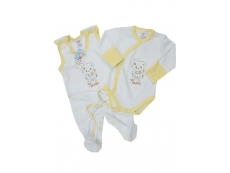Souprava do porodnice 3-dílná (body) Bíložlutá miláček - vel. 50