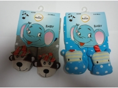 Kojenecké froté ponožky s protiskluzem a chrastítkem 6-12měs - modrý hrošík