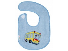Dětský froté bryndák - modrý s autobusem
