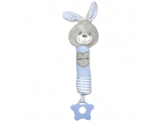 Dětská pískací plyšová hračka s kousátkem - králík modrý
