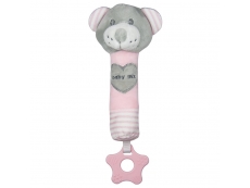 Dětská pískací plyšová hračka s kousátkem - medvěd růžový