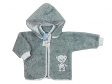 Kabátek fleece-peří s odepínací kapucí - světle šedý vel. 68
