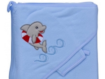 Dětská termofroté osuška - 100x100cm modrá (delfín, ryby, zajíček)