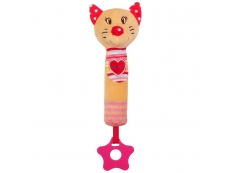 Dětská pískací plyšová hračka s kousátkem - kočka Červená