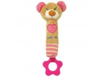 Dětská pískací plyšová hračka s kousátkem - medvídek růžový