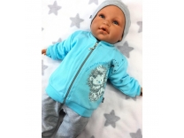 Dětská bavlněná mikina BAGR + tepláčky - tyrkysová - vel. 80