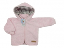 Kabátek fleece-peří s odepínací kapucí - růžový vel. 62