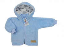 Kabátek fleece-peří s odepínací kapucí - modrý vel. 80