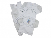 Souprava do porodnice 4-dílná (body) bílá+modrá - vel. 56 medvídek