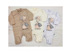 Kojenecký overal Vejnar český nápis - medvěd - vel. 68 tmavě béžová