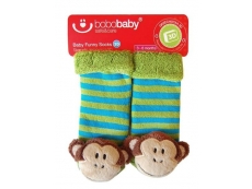 Ponožky kojenecké s chrastítkem Opičky - Zelená - vel.62 (3-6m)