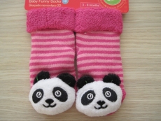 Ponožky kojenecké s chrastítkem - panda růžová 62 (3-6m)